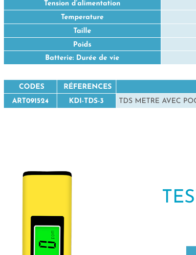 Conductivimètre TDS A2 TDS EC Temp